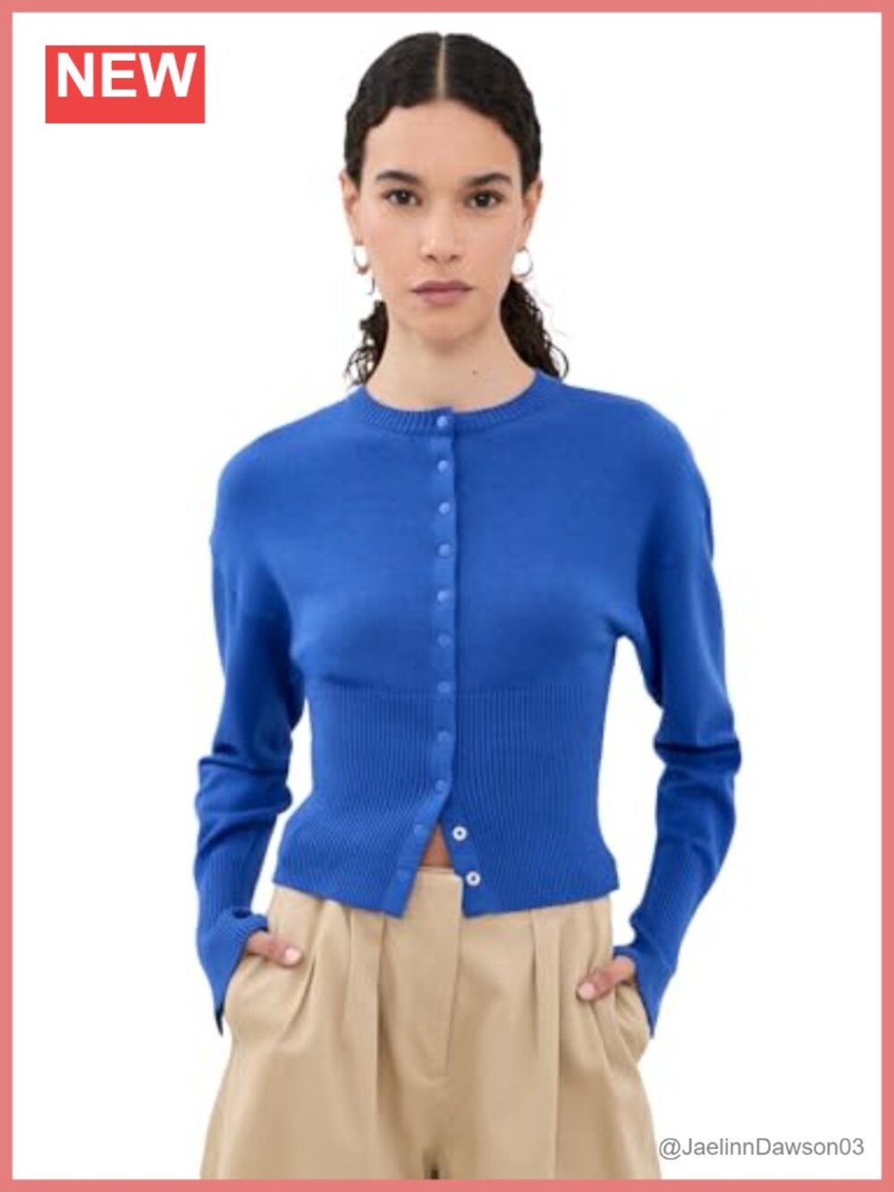 Mid-Weight Stretch Knit Snap Cardigan Loose Fit Ribbed Trim Long Sleeve